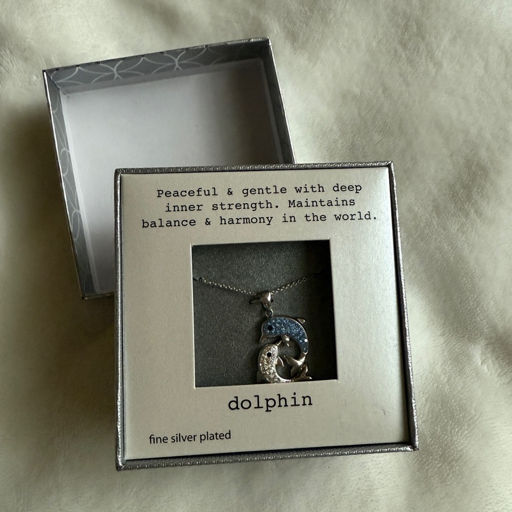 Dolphin Silver Plated Necklace with Blue Accents